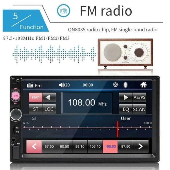 Universal 7'' Double Din Car Stereo Bluetooth FM Radio USB & Backup Camera - Picture 5 of 6